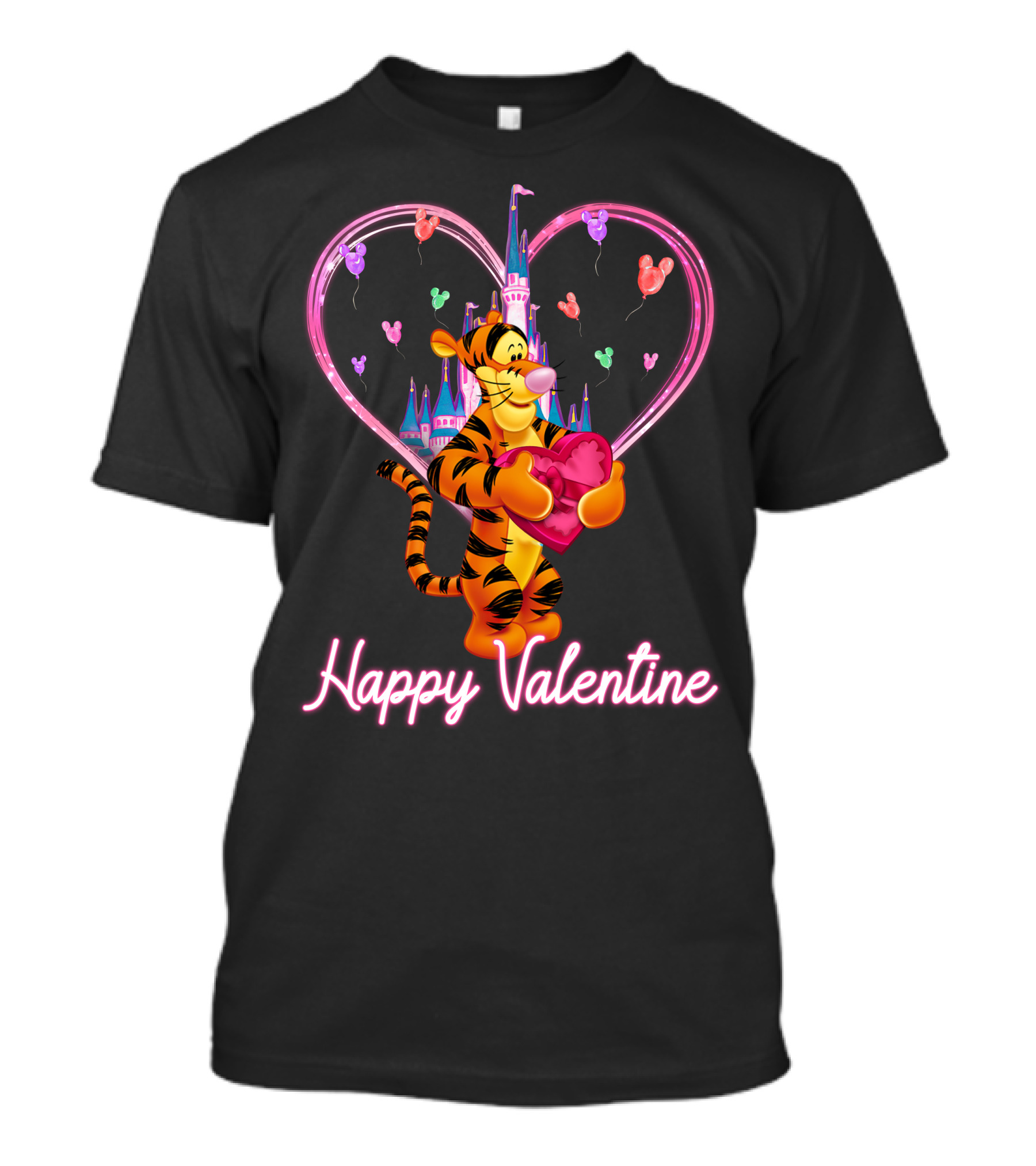 Tigger Happy Valentine Heart Castle Balloons T-Shirt
