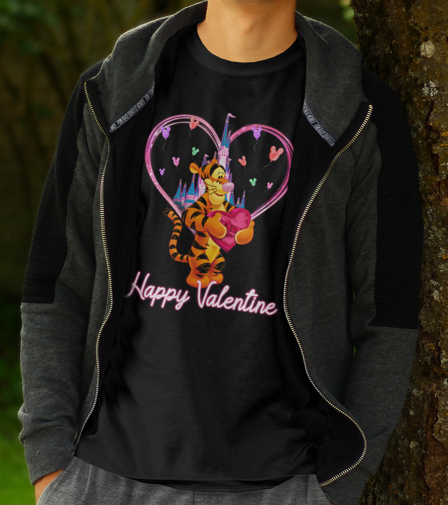 Tigger Happy Valentine Heart Castle Balloons T-Shirt