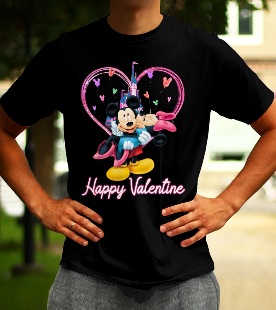 Mickey & Minnie Happy Valentine Heart And Castle Celebration T-Shirt
