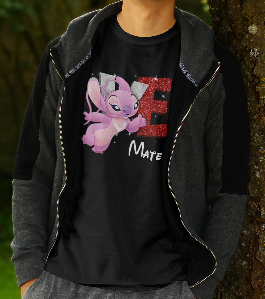 Angel And Stitch Inspired Mate Design With Glittery Love Elements T-Shirt