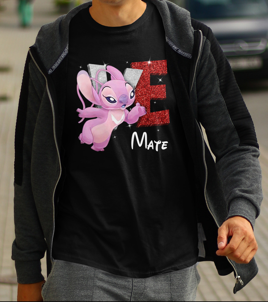 Angel And Stitch Inspired Mate Design With Glittery Love Elements T-Shirt
