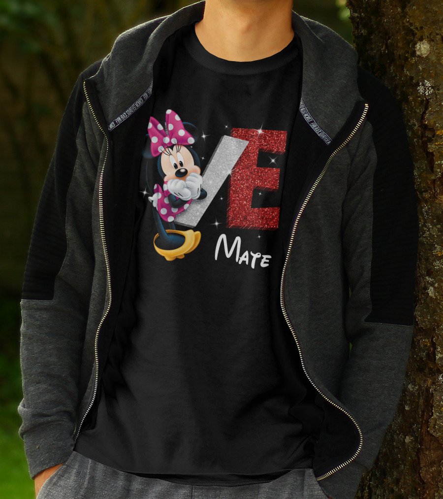 Minnie Mate Love Sparkle Bow And E Glitter T-Shirt