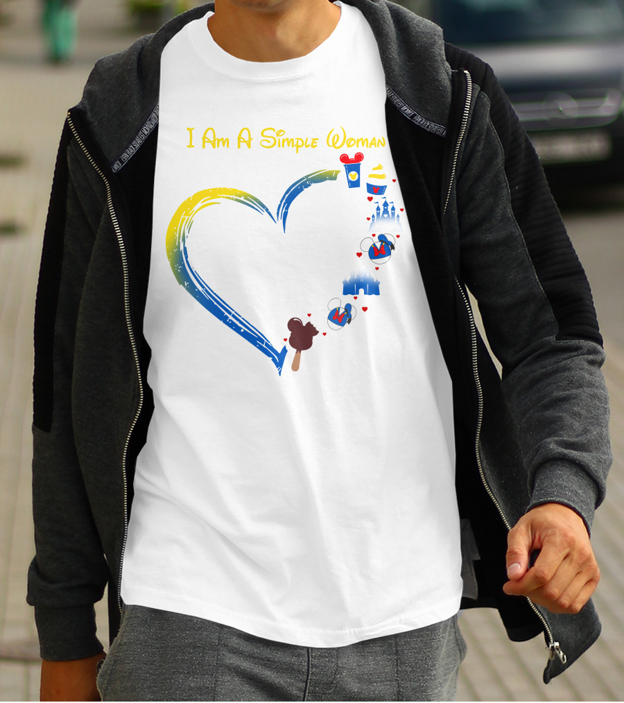 I Am A Simple Woman Disney Theme With Castle Mickey Mouse Ears Heart Highlight T-Shirt