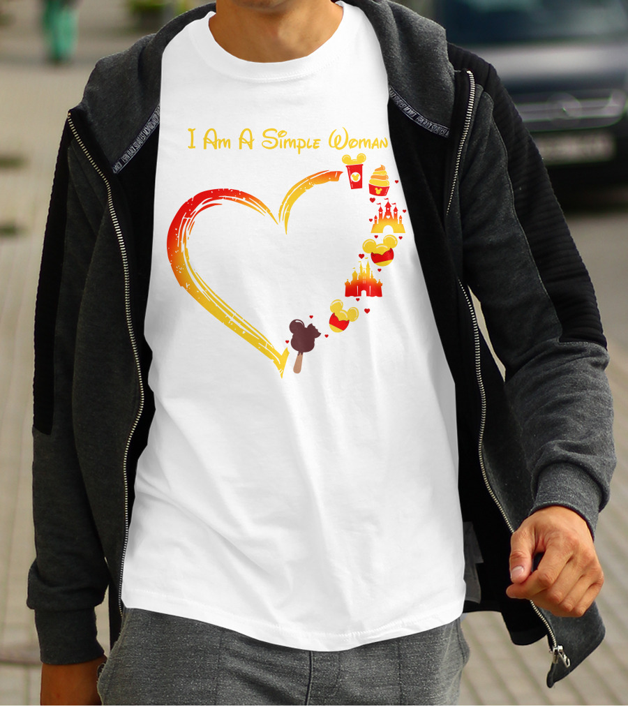 I Am A Simple Woman Heart With Mickey Ears Ice Cream Popcorn Castle T-Shirt