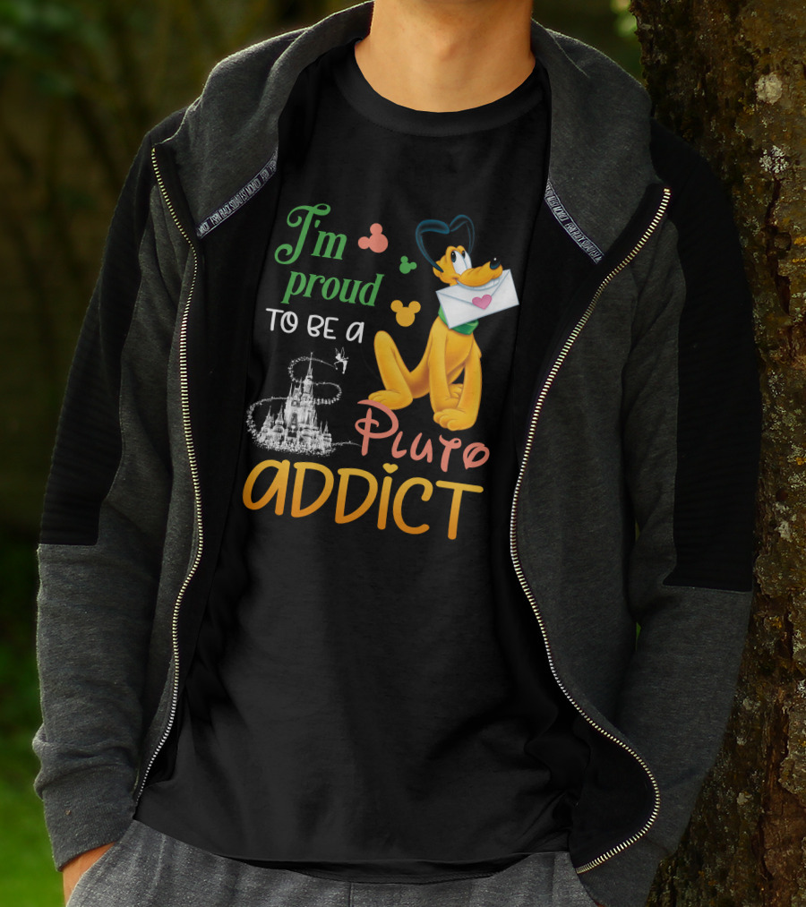 I'm Proud To Be A Pluto Addict Disney Castle And Mickey Ears T-Shirt