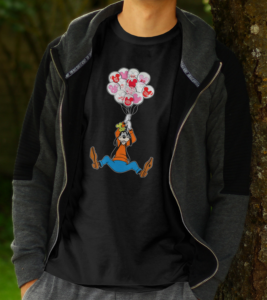 Goofy Balloons Mickey Love Valentine's Xo Hug Minnie Organic T-Shirt