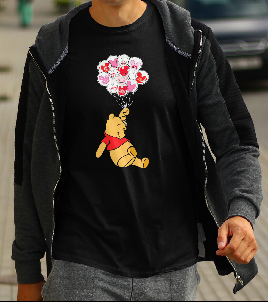 Winnie The Pooh Balloons With Mickey Ears And Sweet Messages T-Shirt