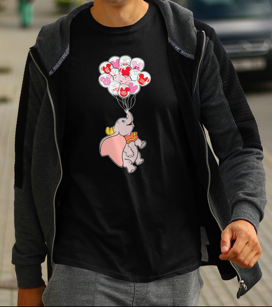 Dumbo Flying With Heart Balloons Featuring Valentine Xo And Mickey T-Shirt