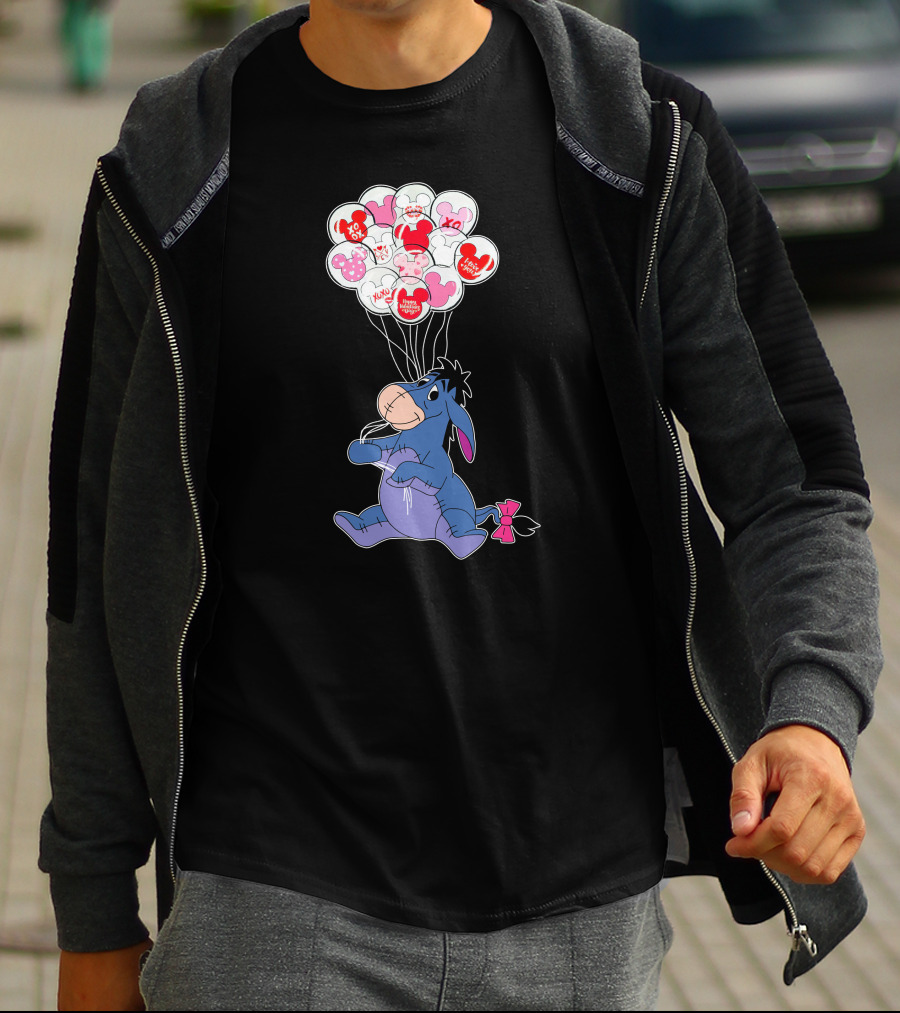 Eeyore Holding Valentine's Day Mickey Balloons T-Shirt