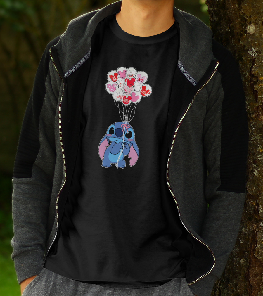 Stitch And Mickey Balloons Valentine's Xo Love T-Shirt