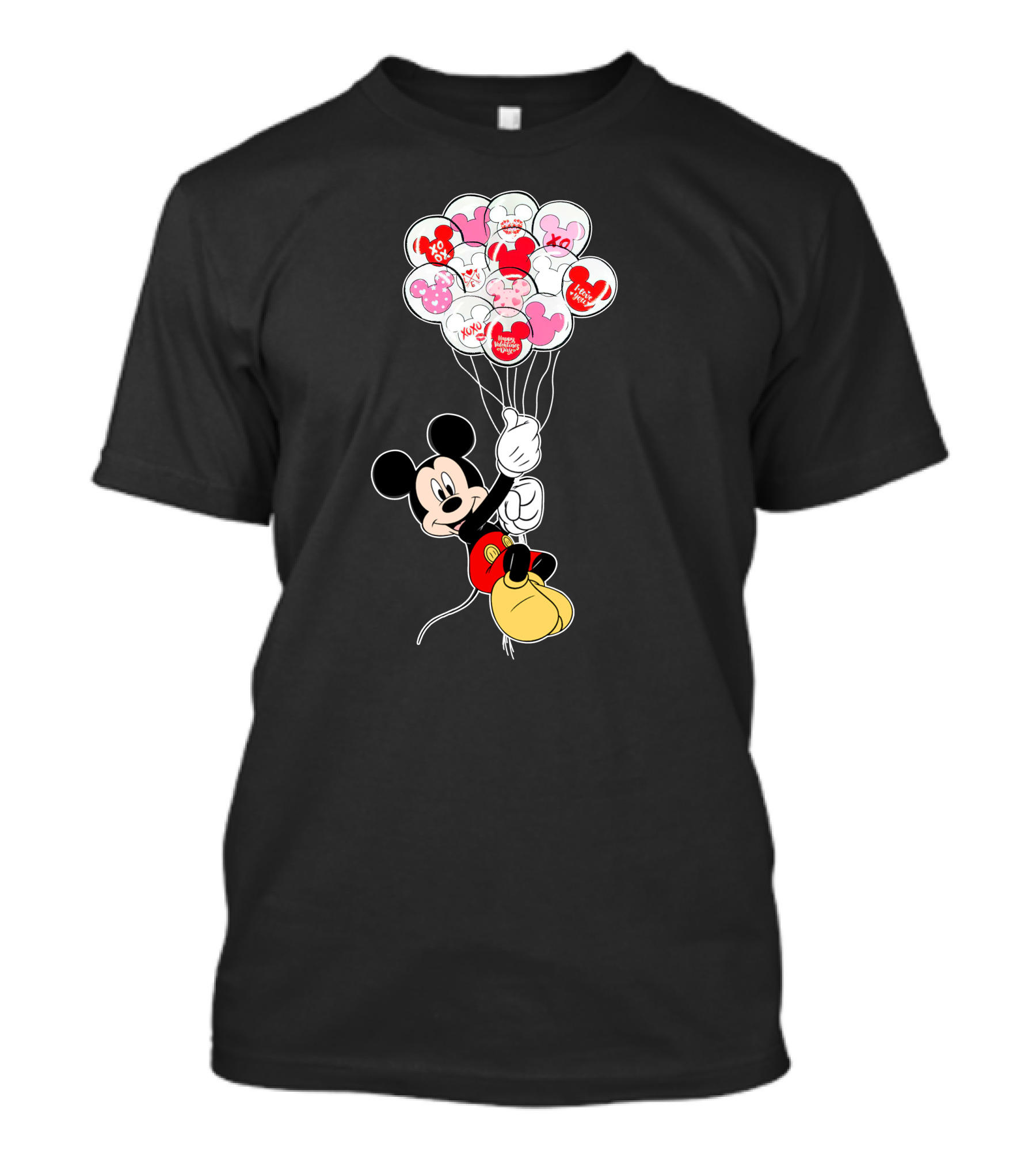 Mickey Mouse Holding Heart Balloons With Xo Love Messages T-Shirt