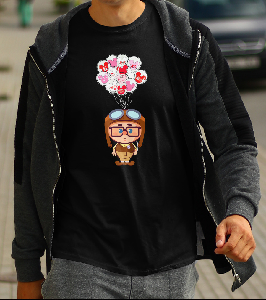 Carl Cartoon Character With Valentines Balloons T-Shirt