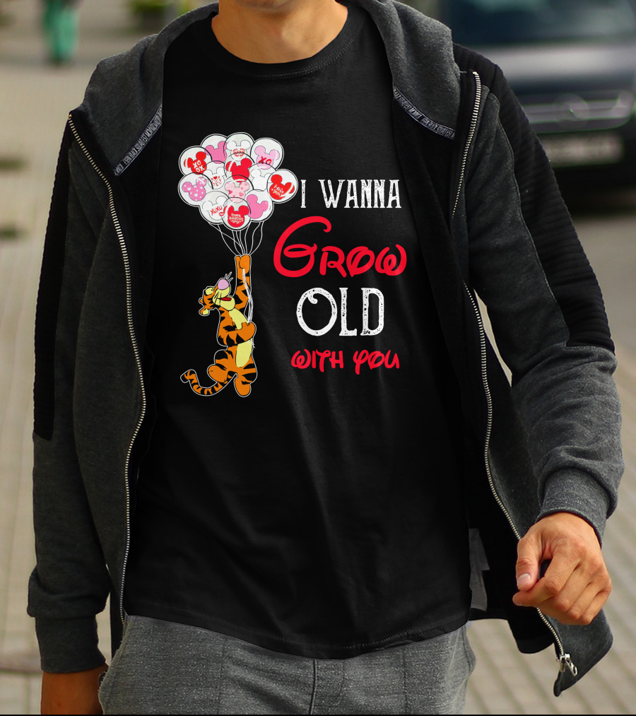 I Wanna Grow Old With You Tigger Balloons Hearts Xo T-Shirt