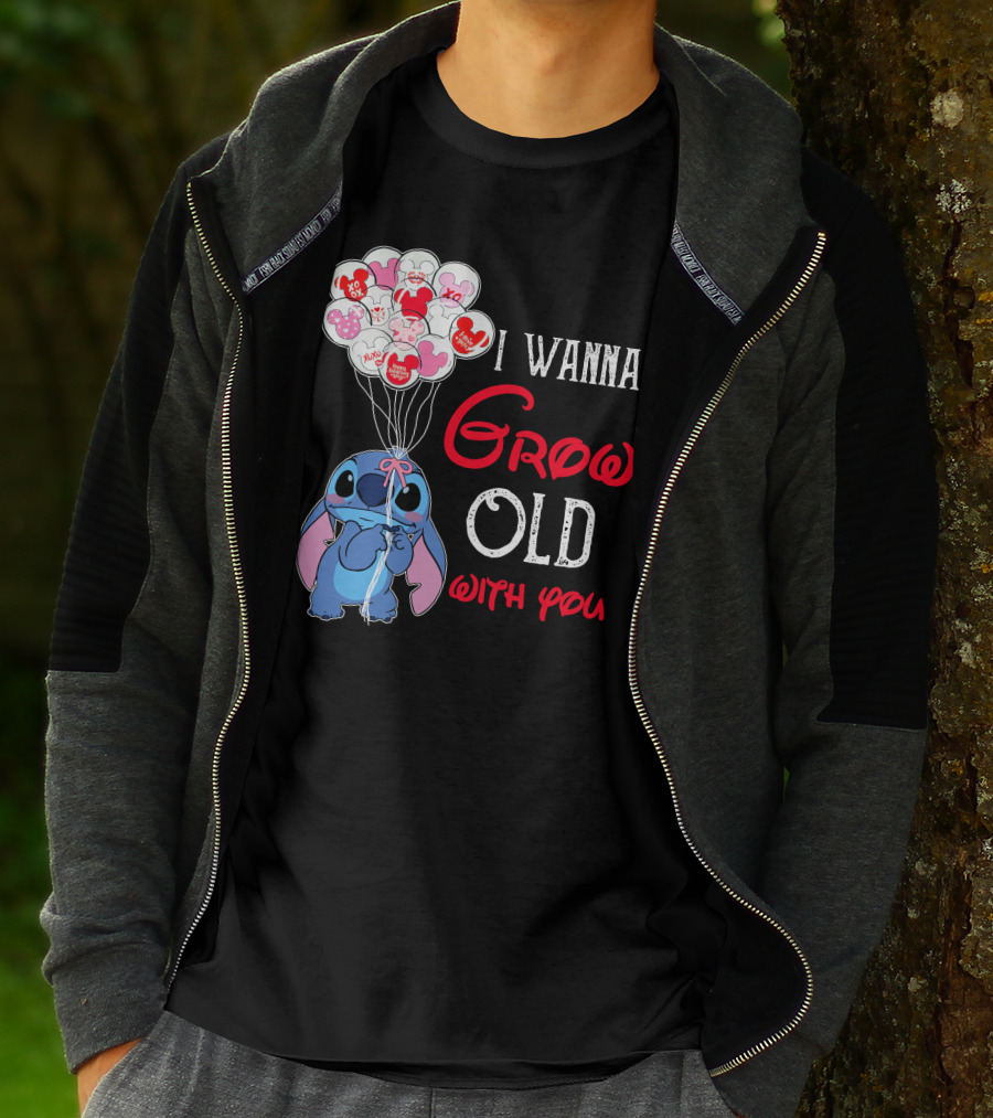 I Wanna Grow Old With You Stitch Balloons Hearts T-Shirt