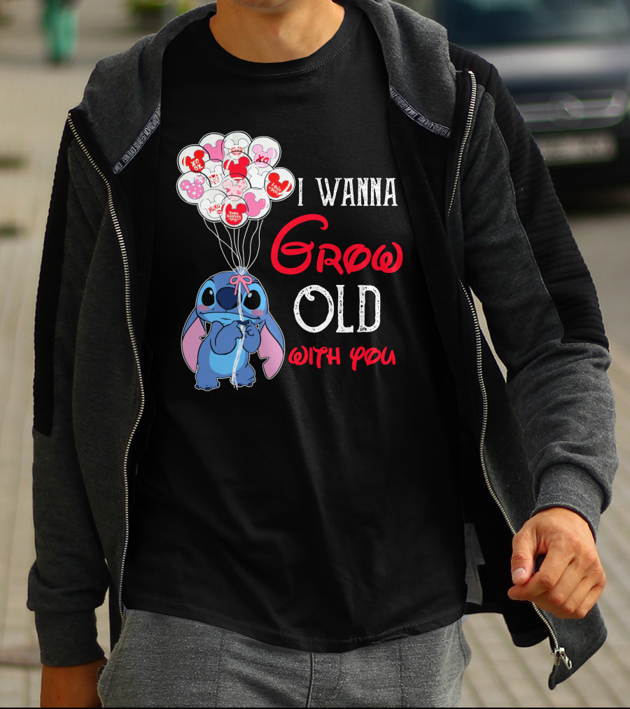 I Wanna Grow Old With You Stitch Balloons Hearts T-Shirt