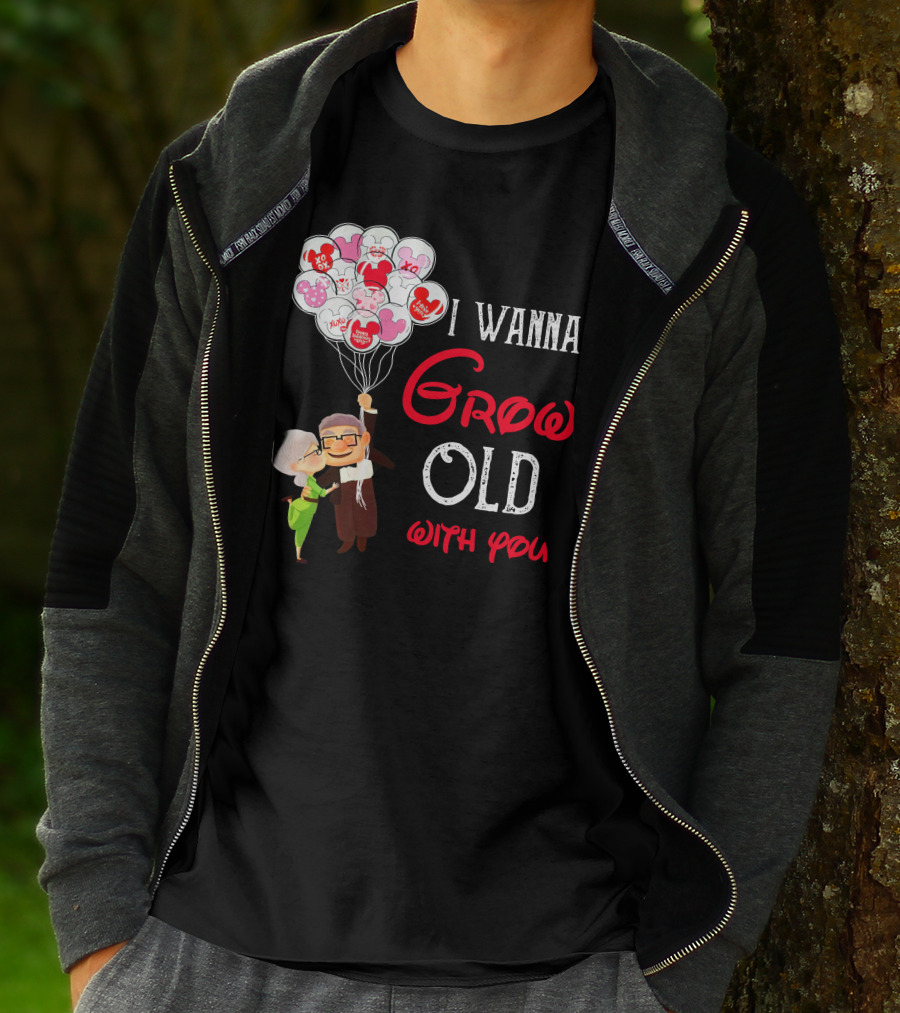 I Wanna Grow Old With You Carl And Ellie Balloons Hearts T-Shirt