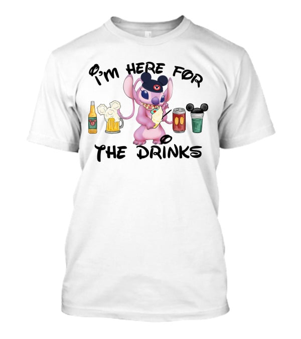 I'm Here For The Drinks Stitch Mickey Ears T-Shirt