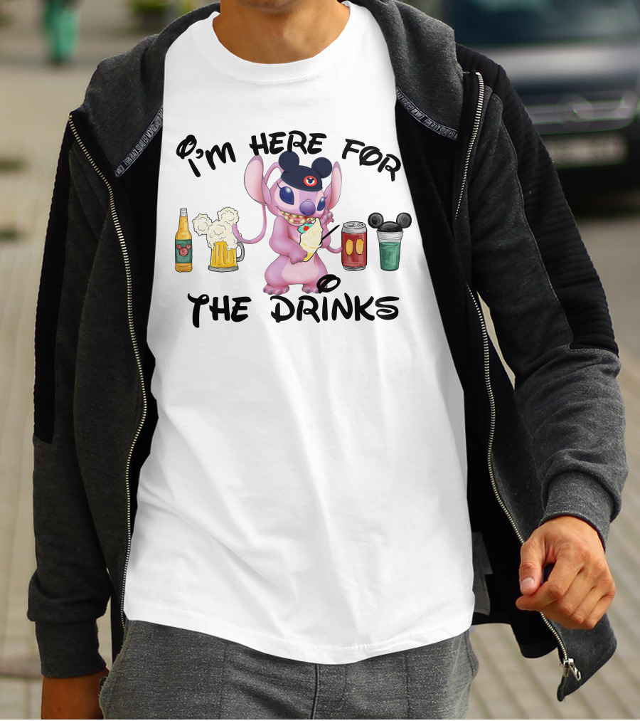I'm Here For The Drinks Stitch Mickey Ears T-Shirt
