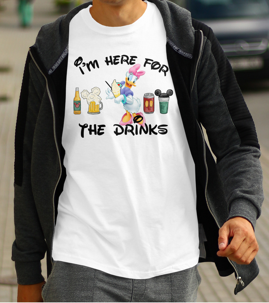 I'm Here For The Drinks Daisy Duck Beverages And Mickey Ears T-Shirt