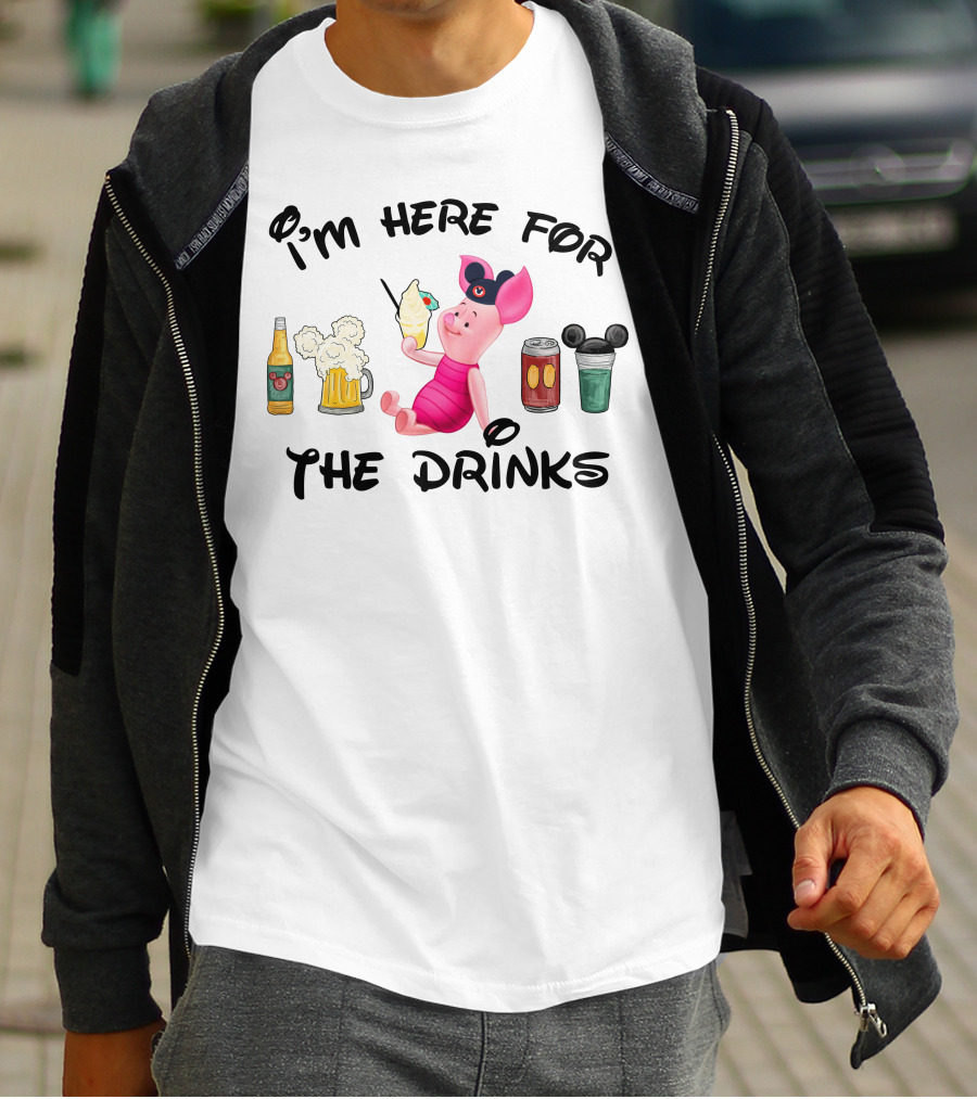 I'm Here For The Drinks Piglet Ice Cream Mickey Ears T-Shirt