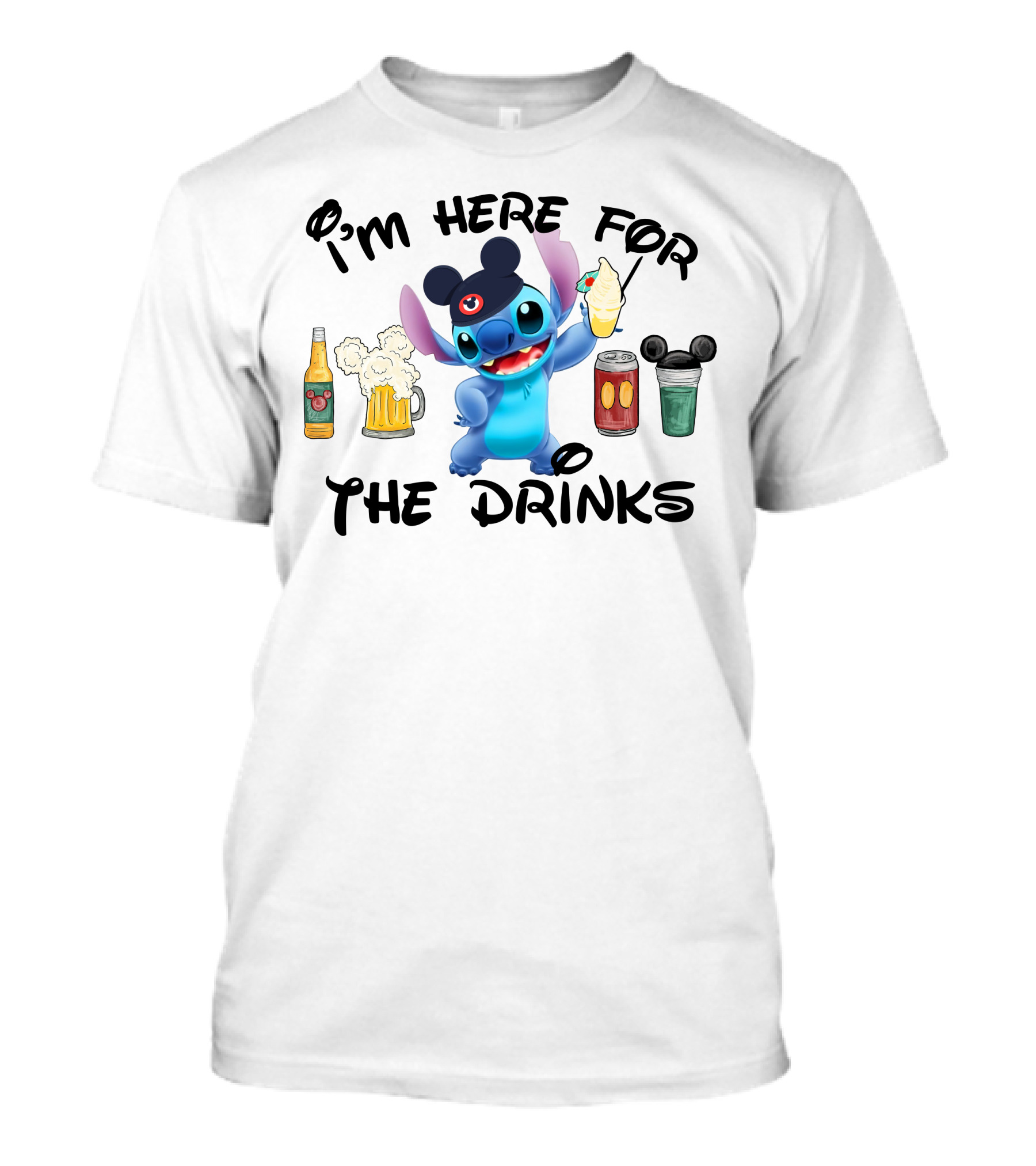 I'm Here For The Drinks Disney Stitch Hat Beer Cocktails T-Shirt