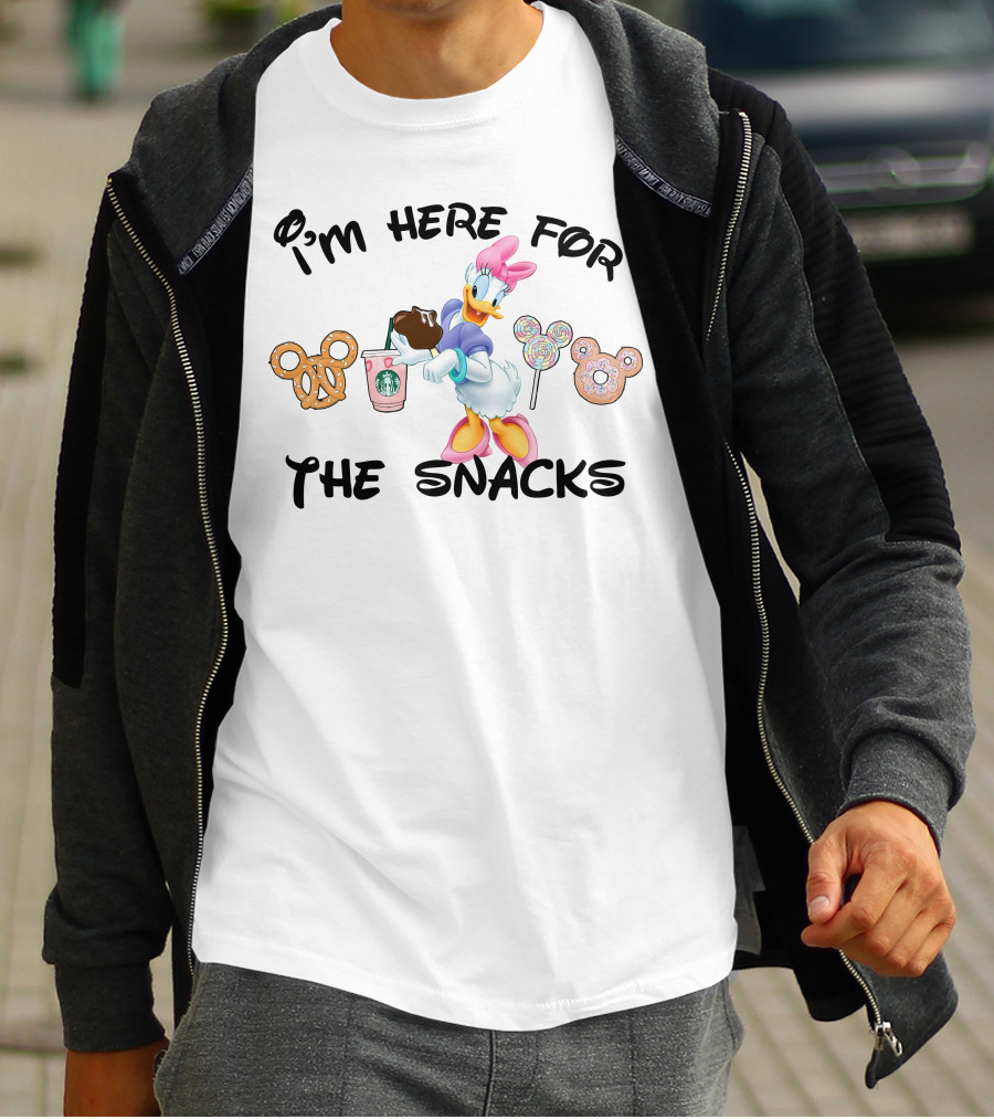 I'm Here For The Snacks Daisy Starbucks Pretzel Lollipops Donut T-Shirt