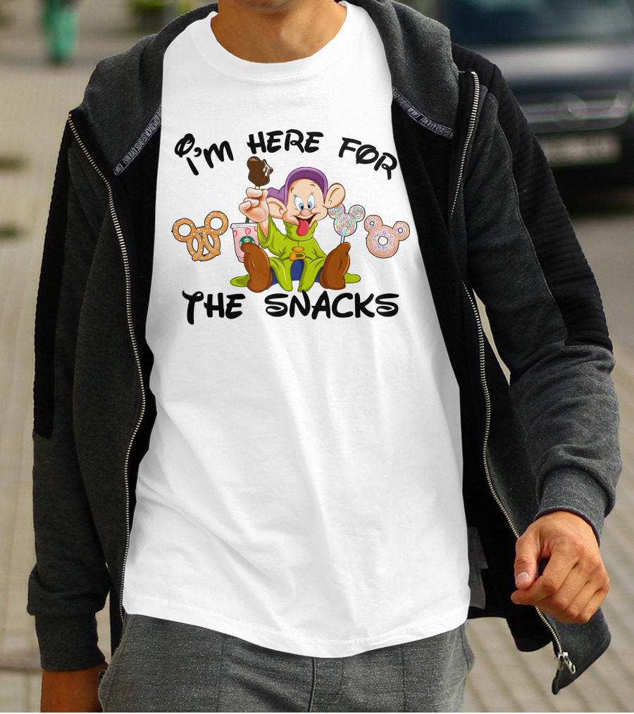 I'm Here For The Snacks Dopey Lollipops Pretzel Donut Ice Cream T-Shirt