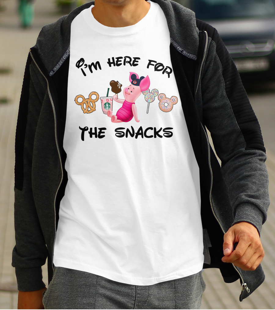 I'm Here For The Snacks Piglet Pretzel Chocolate Mickey Ears T-Shirt