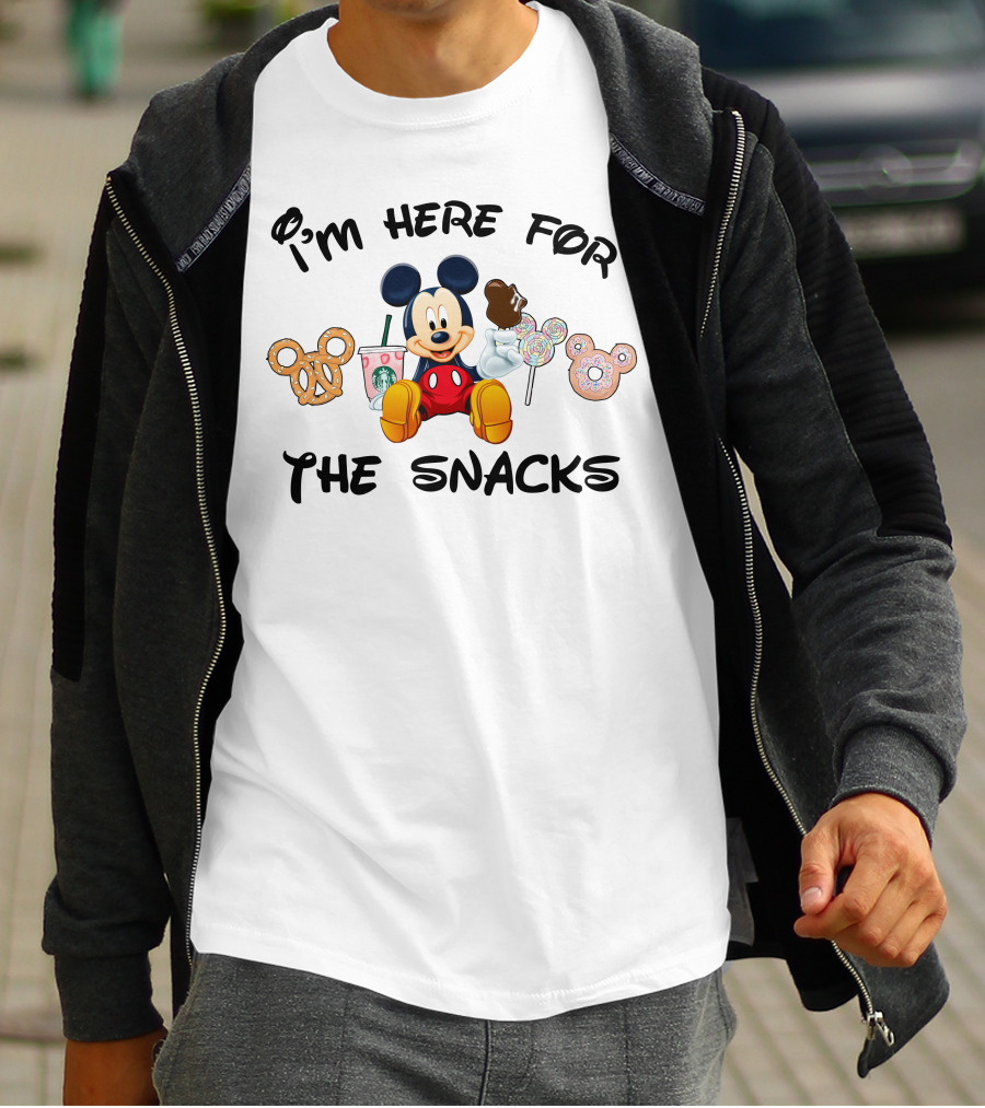 I'm Here For The Snacks Mickey Mouse Pretzel Donut Candy Starbucks T-Shirt