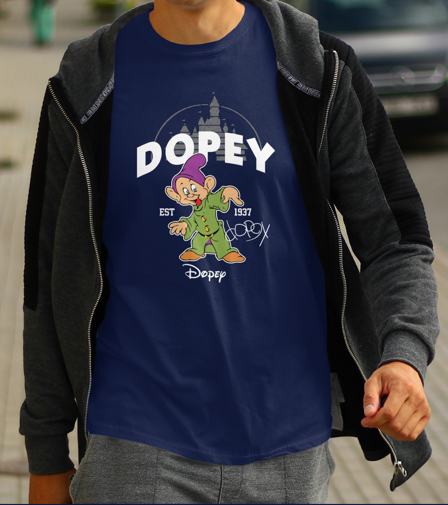 Dopey Est 1937 Castle Background Disney Character T-Shirt