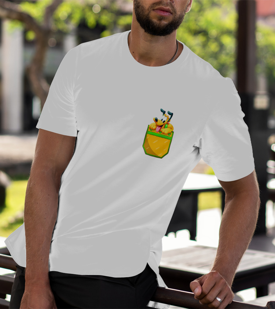 Pluto Disney Yellow Dog In Pocket T-Shirt