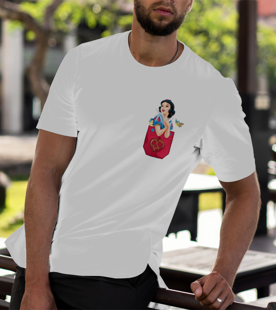 Snow White With Bluebird And Poison Apple Pocket T-Shirt