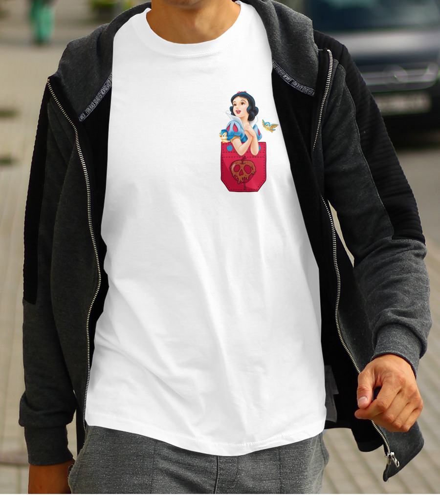 Snow White With Bluebird And Poison Apple Pocket T-Shirt