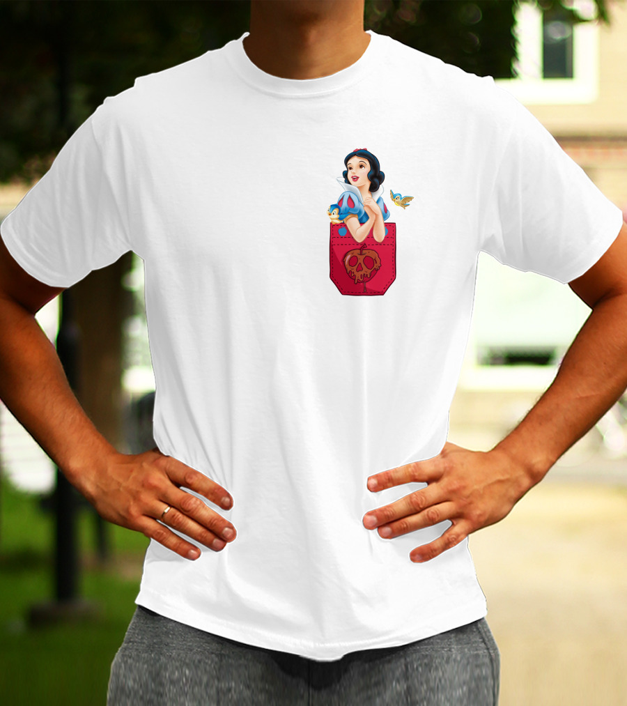 Snow White With Bluebird And Poison Apple Pocket T-Shirt