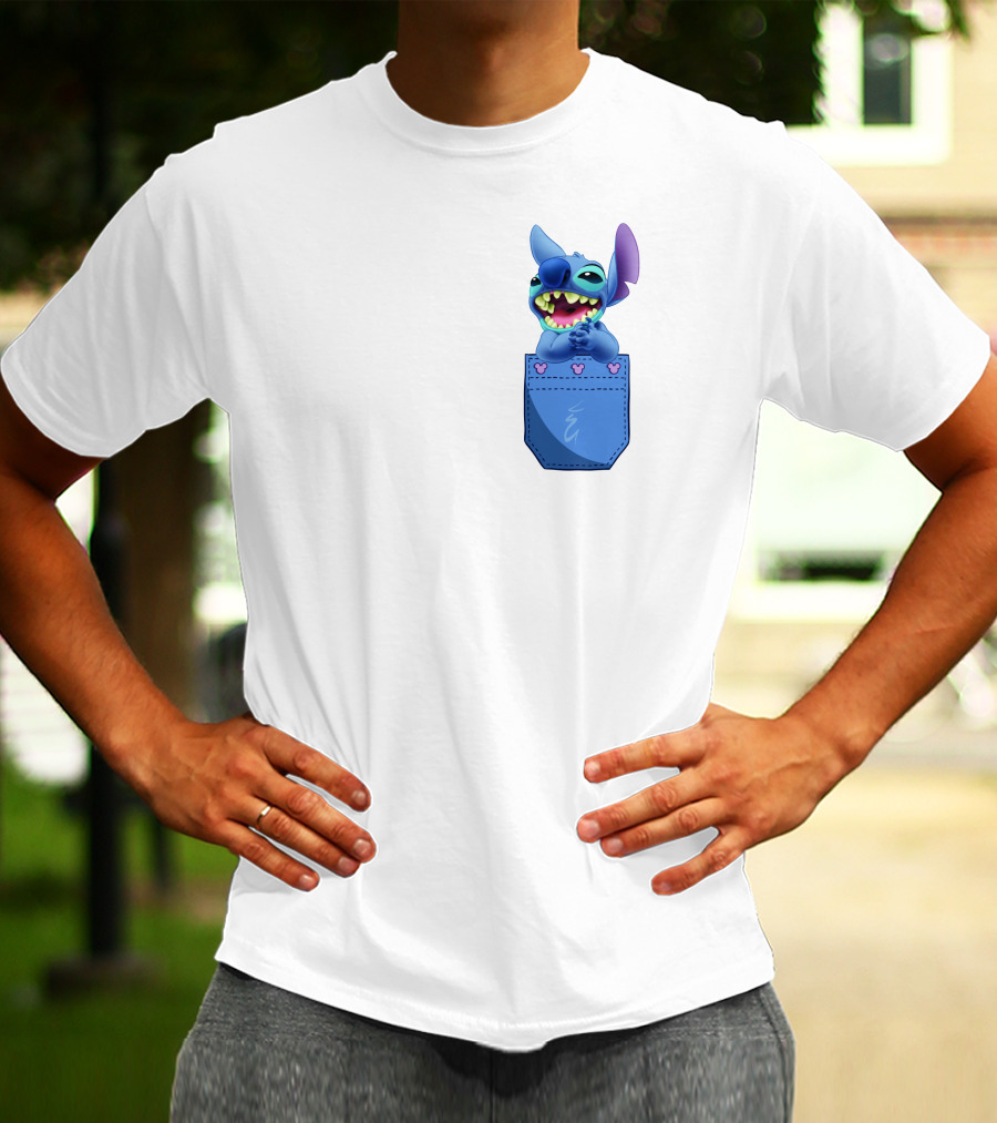 Stitch Pocket Smiling Face With Purple Ears T-Shirt