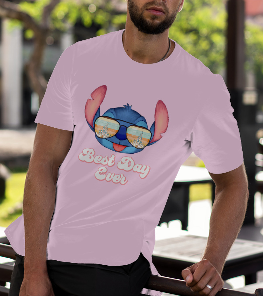 Best Day Ever Stitch Wearing Sunglasses With Castle Reflection T-Shirt