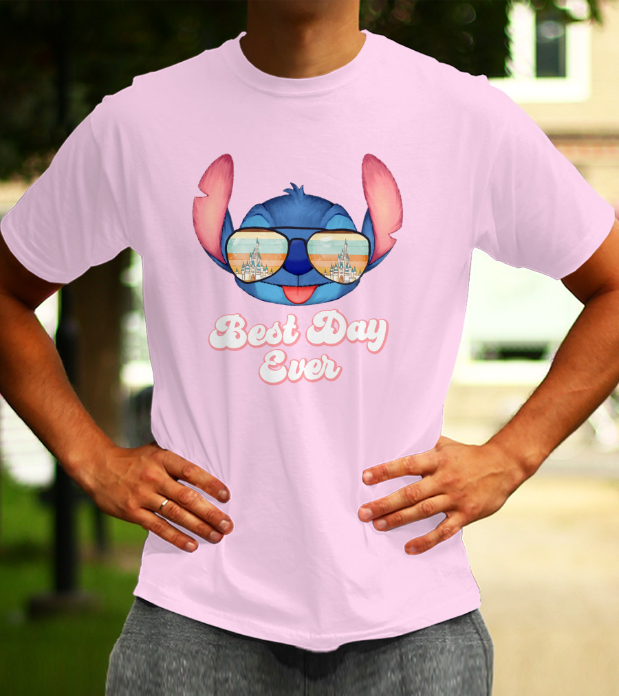 Best Day Ever Stitch Wearing Sunglasses With Castle Reflection T-Shirt