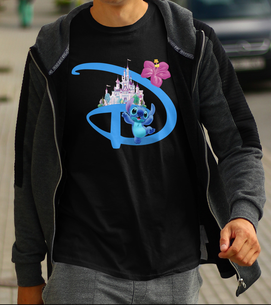 Stitch Disney Castle Hibiscus Flower T-Shirt
