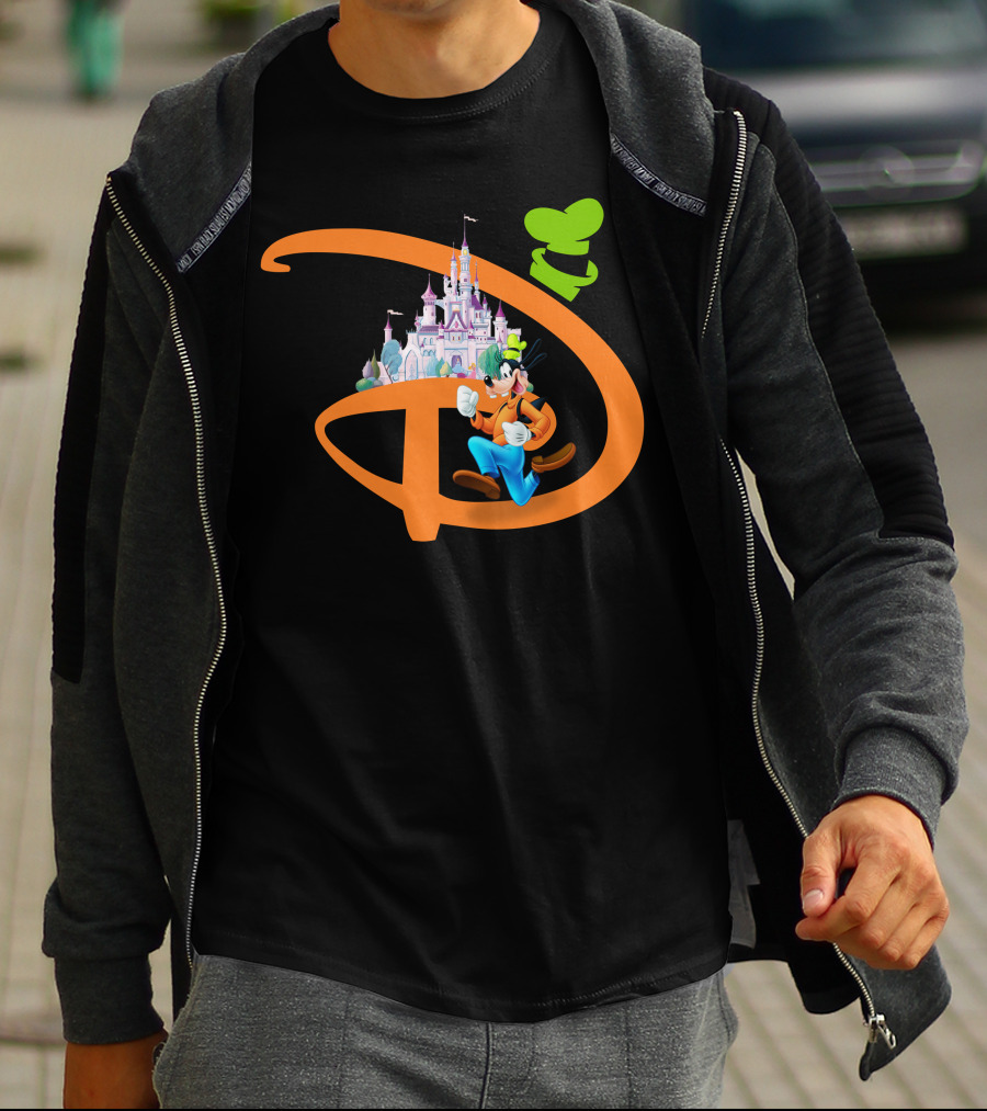 Disney Goofy Castle Icon With Green Hat Motif T-Shirt