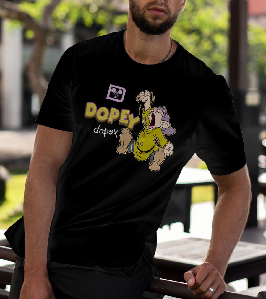 Dopey Yawning Character Illustration With Double Text And Ear T-Shirt