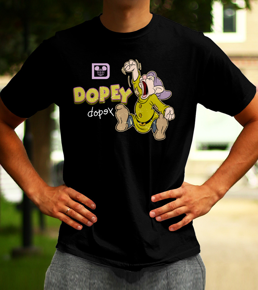 Dopey Yawning Character Illustration With Double Text And Ear T-Shirt