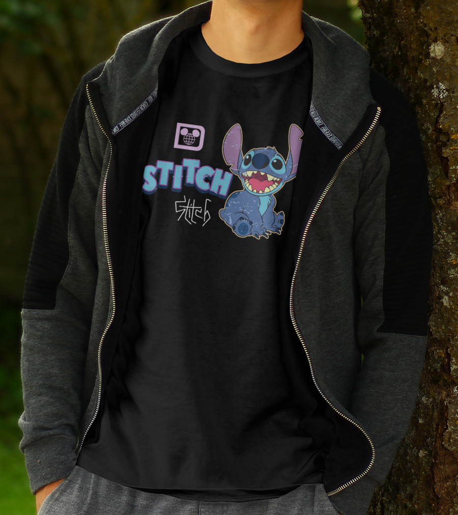 Disney Stitch Blue Alien Character With World Globe T-Shirt