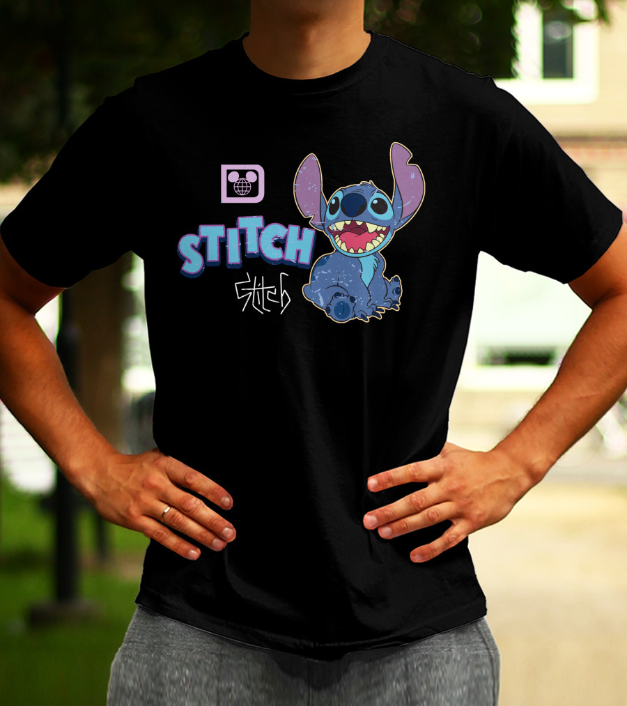 Disney Stitch Blue Alien Character With World Globe T-Shirt