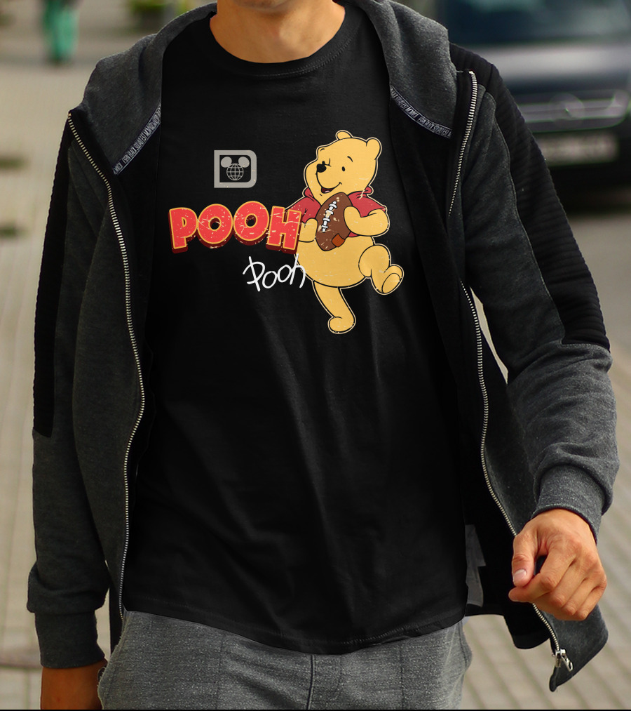 Pooh Football Holding Iconic Character With Vintage T-Shirt