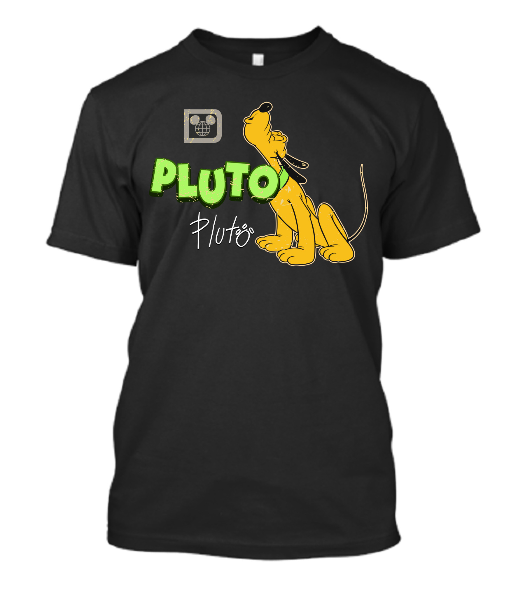 Disney Pluto Green Text Iconic Cartoon Dog T-Shirt