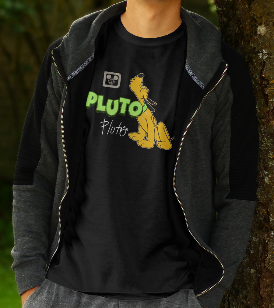 Disney Pluto Green Text Iconic Cartoon Dog T-Shirt