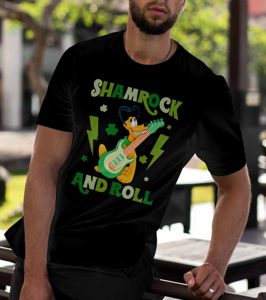 Shamrock And Roll Pluto Guitar Cartoon Character T-Shirt