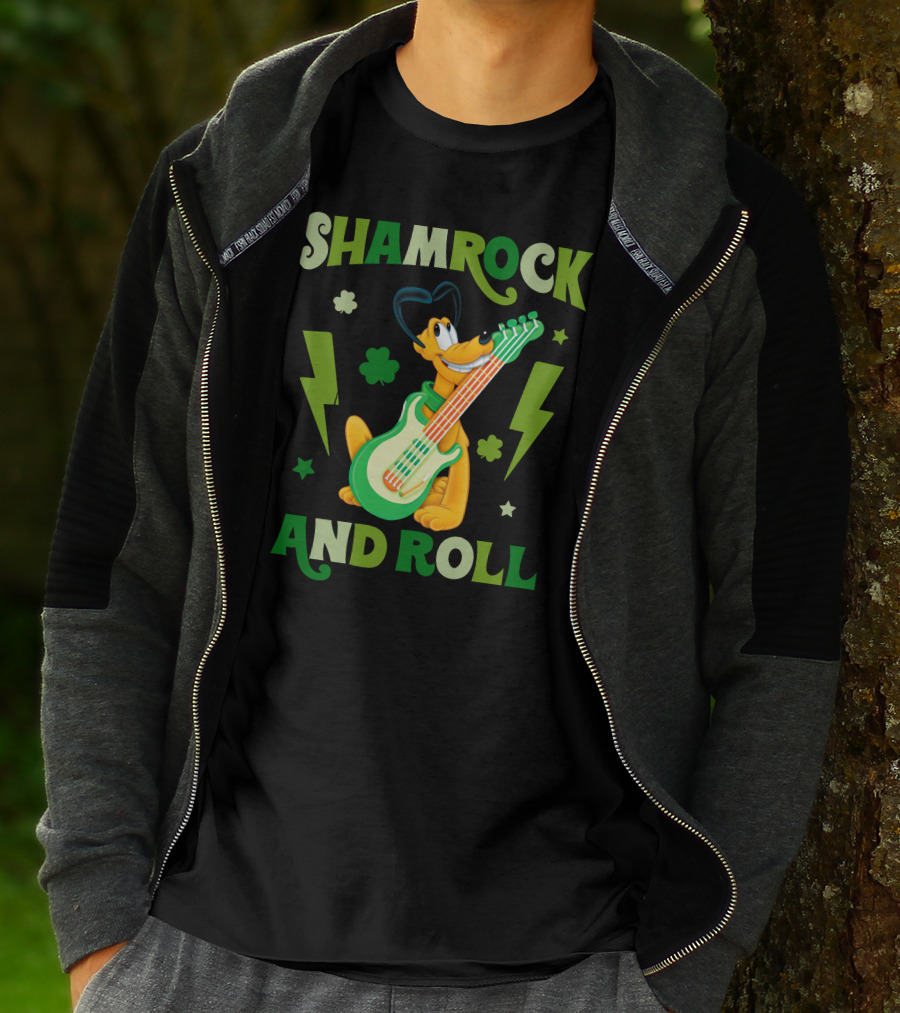 Shamrock And Roll Pluto Guitar Cartoon Character T-Shirt