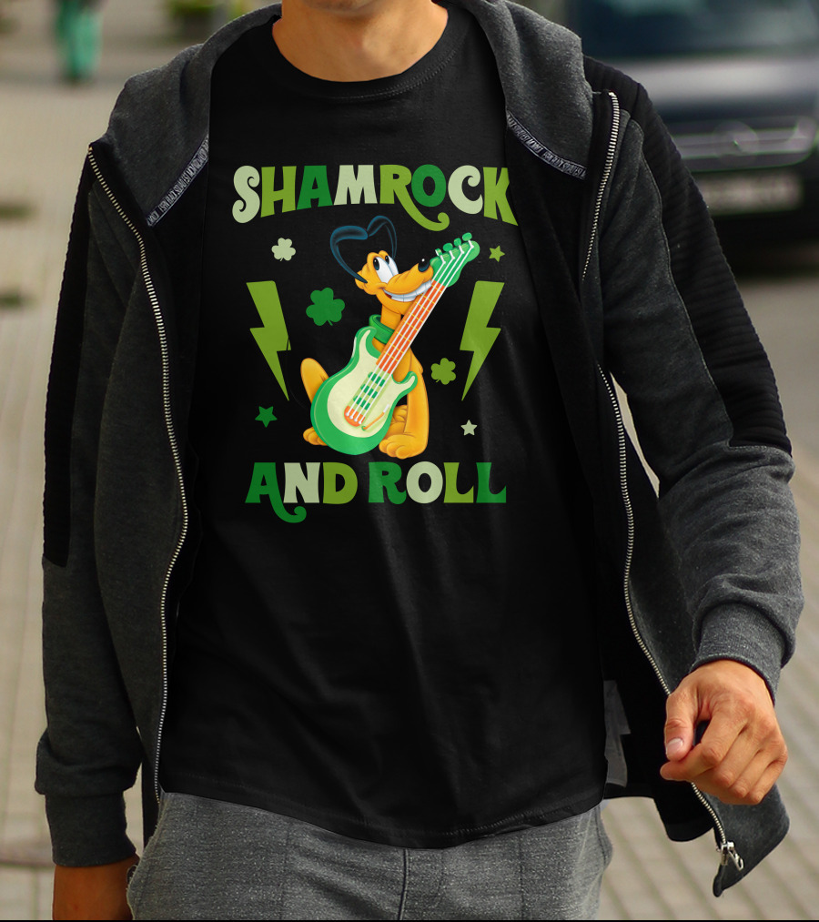 Shamrock And Roll Pluto Guitar Cartoon Character T-Shirt