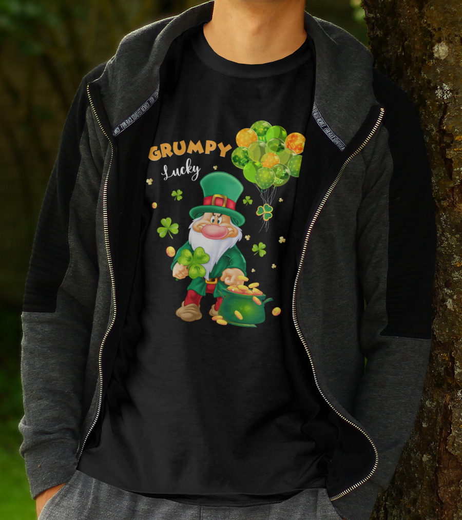 Grumpy Lucky Leprechaun With Shamrocks And Gold Coins T-Shirt